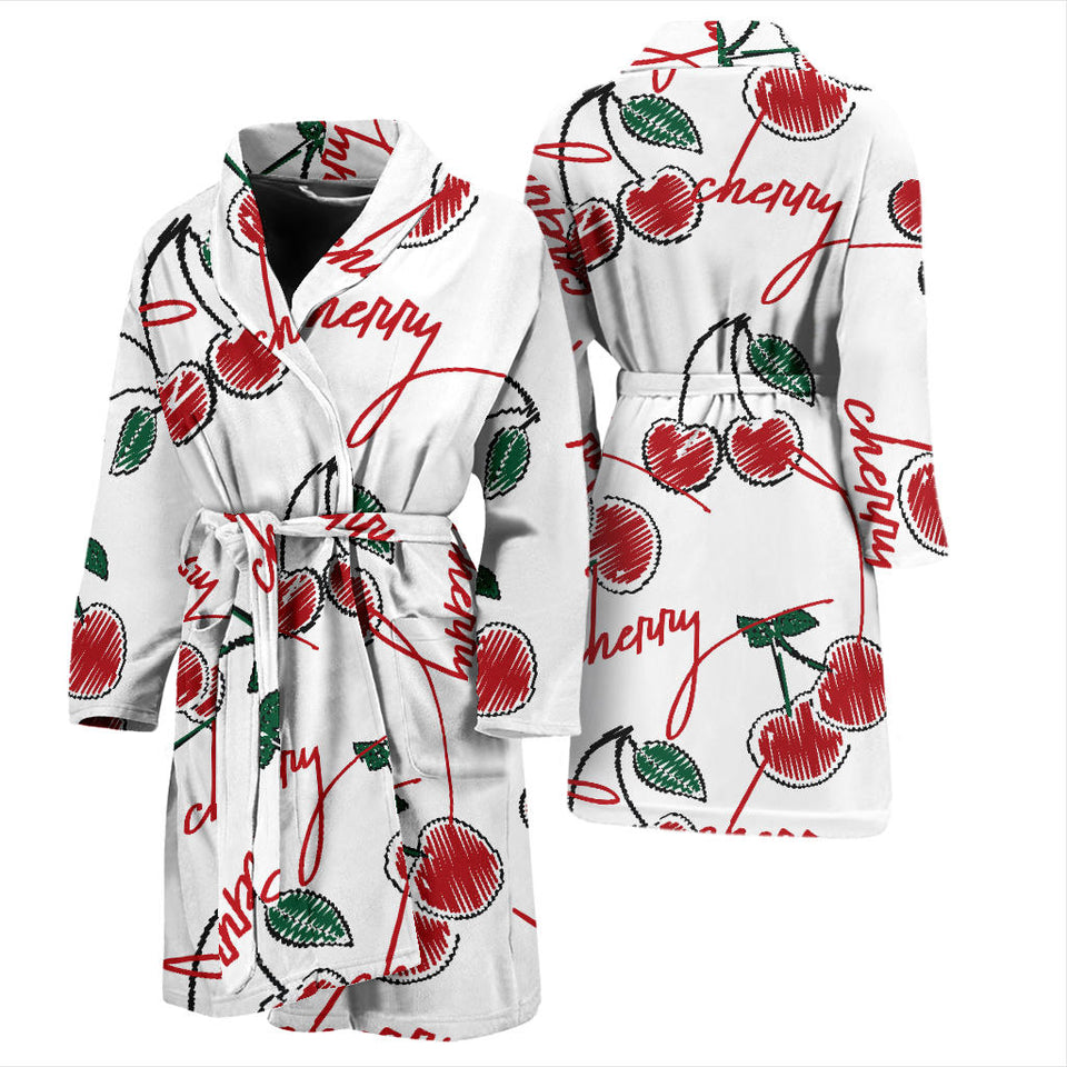 Hand Drawn Cherry Pattern Men'S Bathrobe