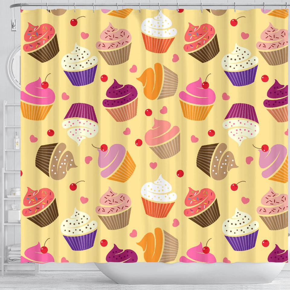 Cake Cupcake Heart Cherry Pattern Shower Curtain Fulfilled In US