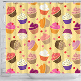 Cake Cupcake Heart Cherry Pattern Shower Curtain Fulfilled In US