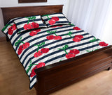 Hand drawn cherry pattern striped background Quilt Bed Set