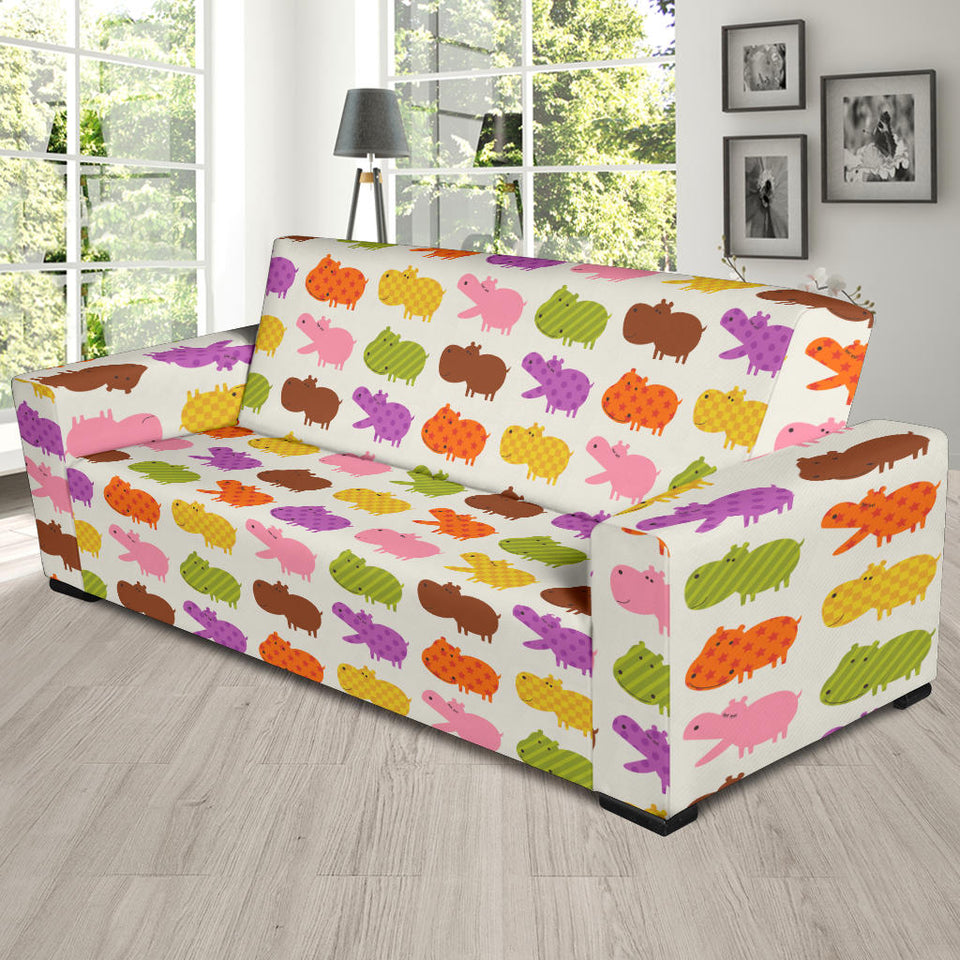 Hippopotamus Pattern Print Design 01 Sofa Slipcover