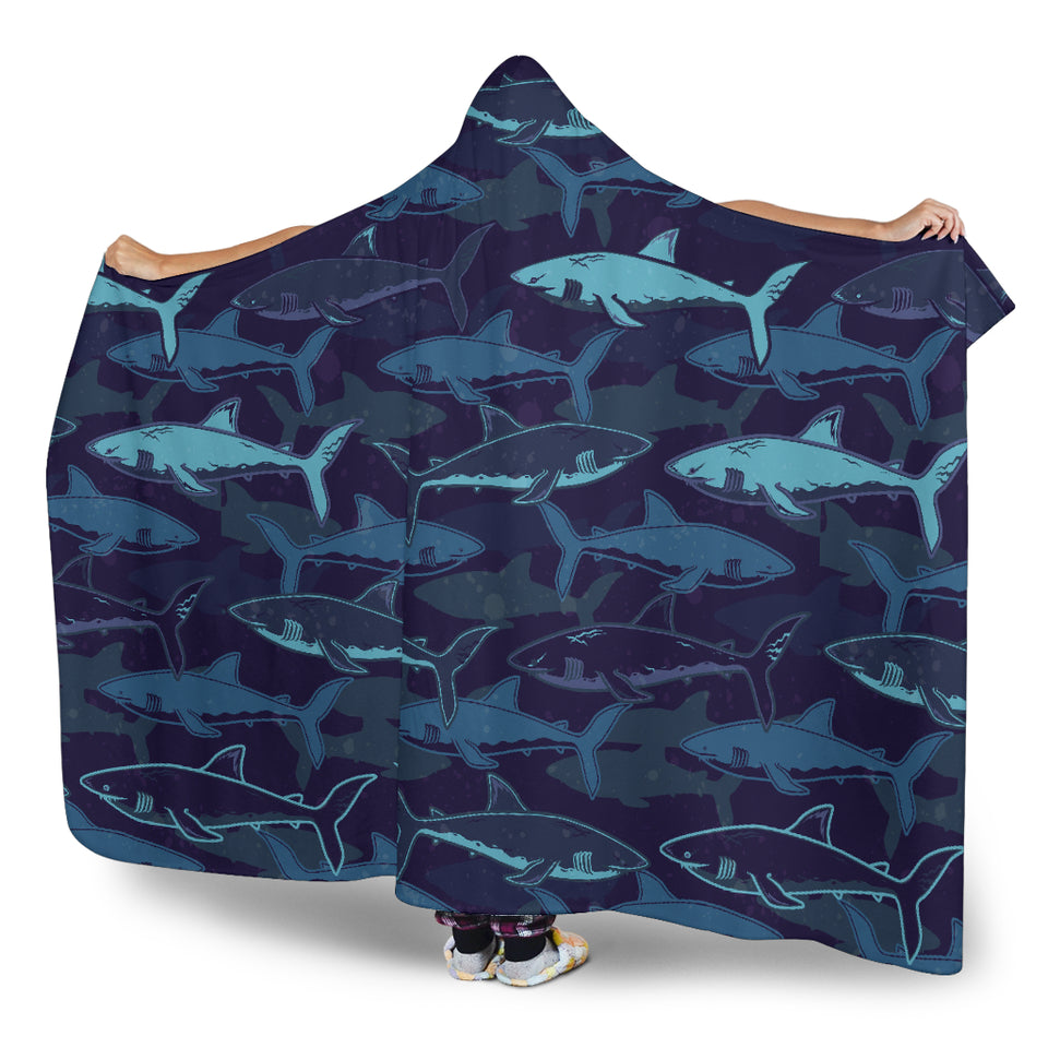 Shark Pattern Hooded Blanket