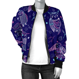 Cute Owls Pattern Boho Style Ornawomen'St Women'S Bomber Jacket