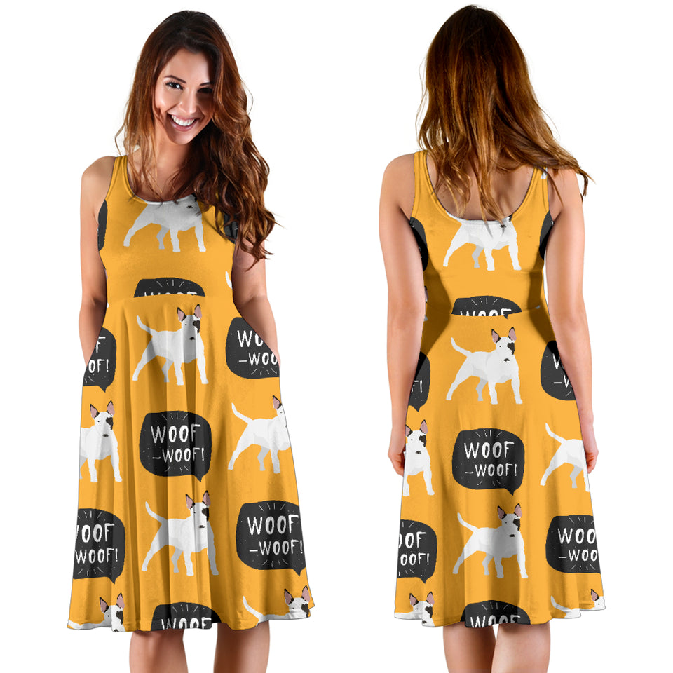 Bull Terrier Pattern Print Design 03 Sleeveless Midi Dress
