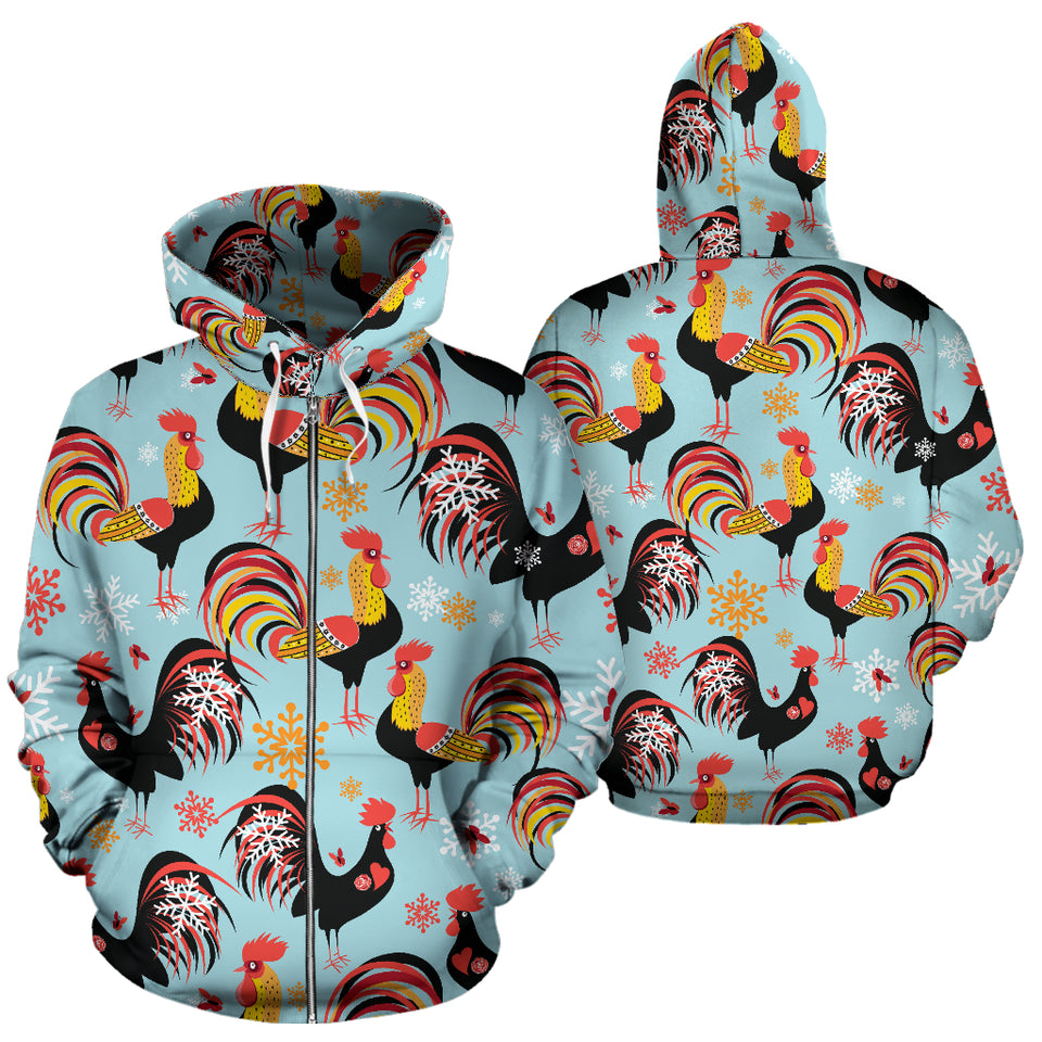 Rooster Chicken Cock Snowfalke Zip Up Hoodie