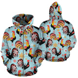 Rooster Chicken Cock Snowfalke Zip Up Hoodie