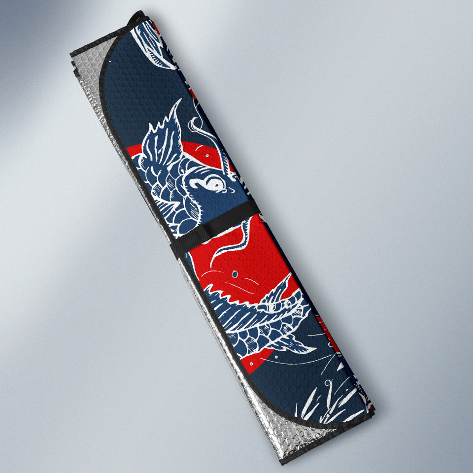 Koi Fish Carp Fishs Hand Drawn Japanese Art Car Sun Shade