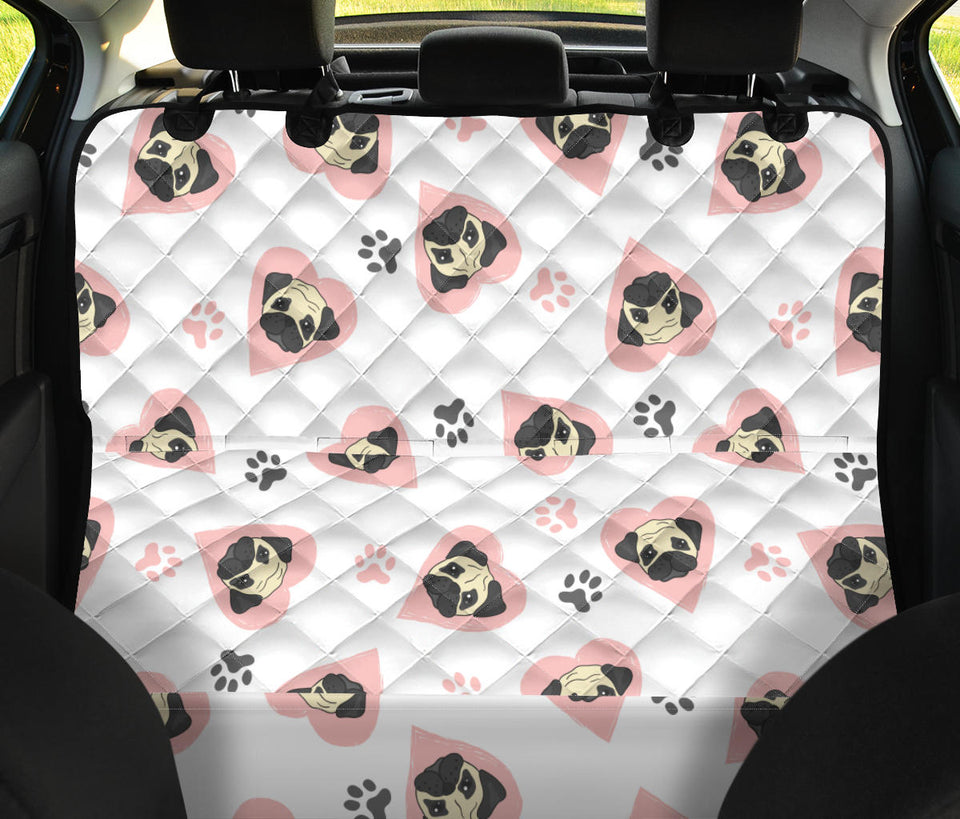 Cute Pugs Pink Heart Paw Pattern Dog Car Seat Covers