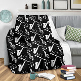 Saxophone Music Notes Treble Clef Black White Theme Premium Blanket