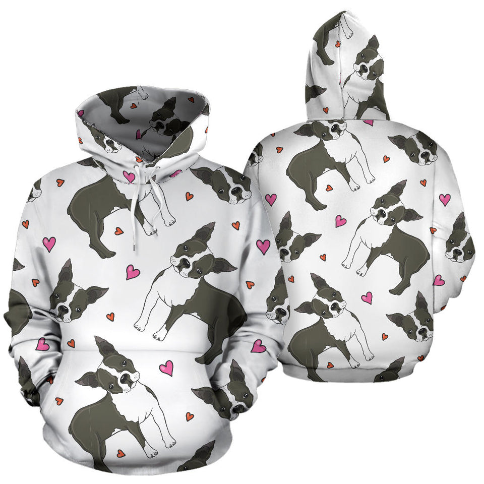 Boston Terrier Dog Hearts Vector Pattern Men Women Pullover Hoodie