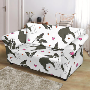 Boston Terrier Dog Hearts Vector Pattern Loveseat Couch Slipcover
