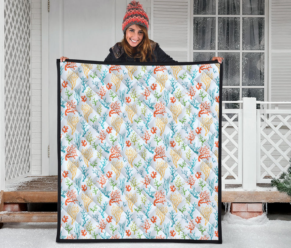 Coral Reef Pattern Print Design 02 Premium Quilt