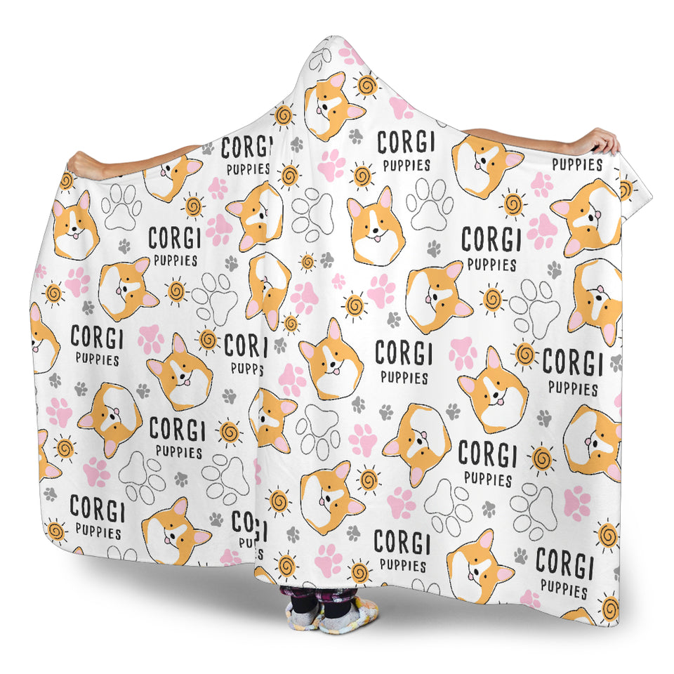 Corgi Dog Pattern Hooded Blanket