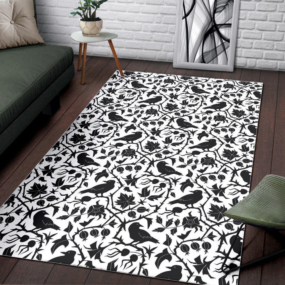 Crow Dark Floral Pattern Area Rug