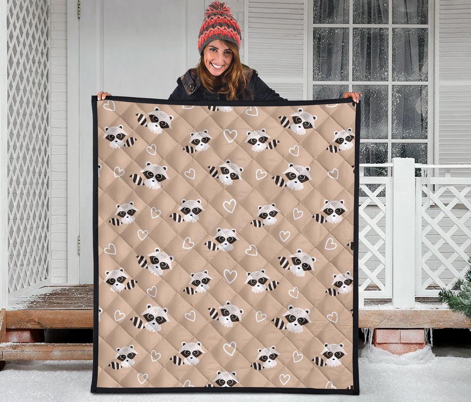 Cute Raccoon Heart Pattern Premium Quilt