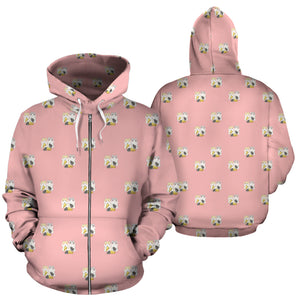 Cute Hamster Cheese Pattern Pink Background Zip Up Hoodie