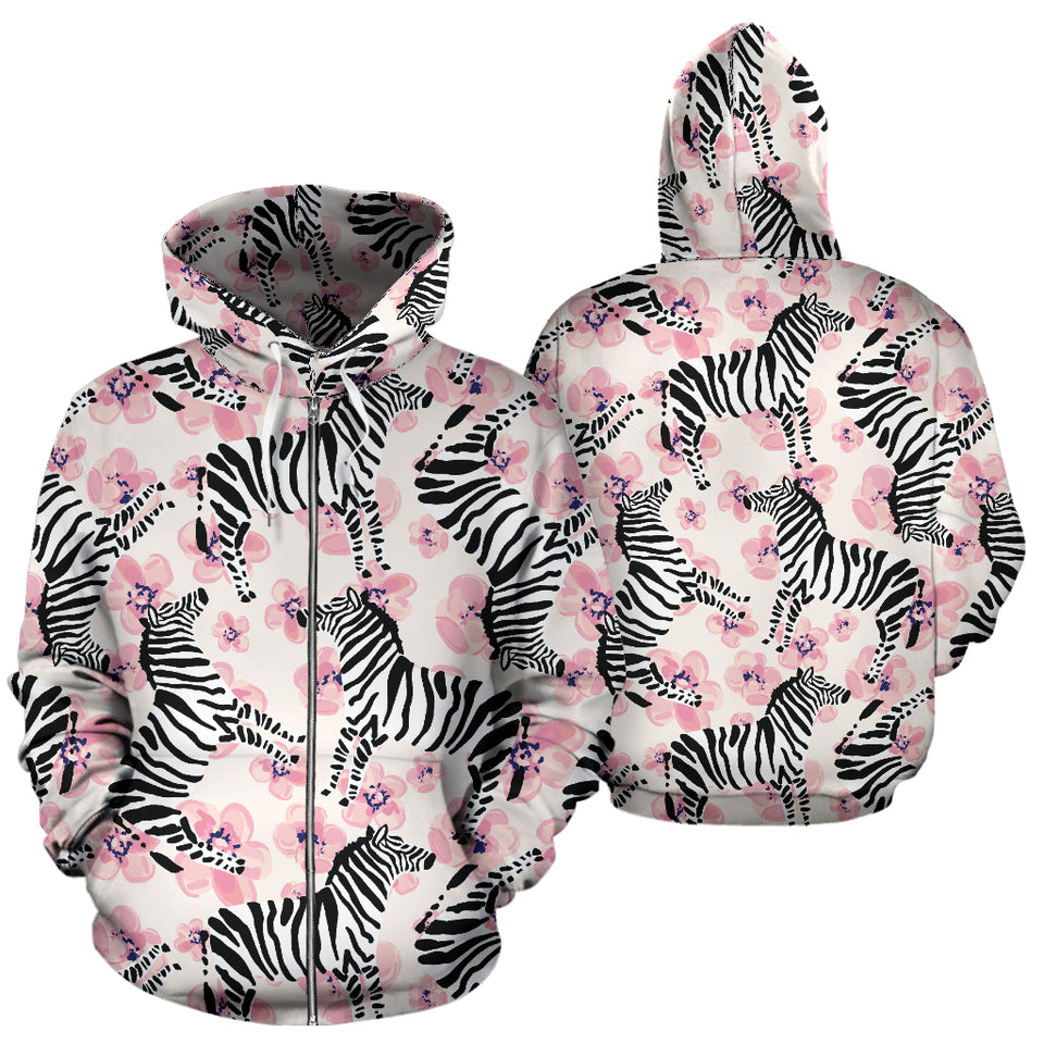 Zebra Pink Flower Background Zip Up Hoodie