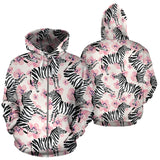 Zebra Pink Flower Background Zip Up Hoodie
