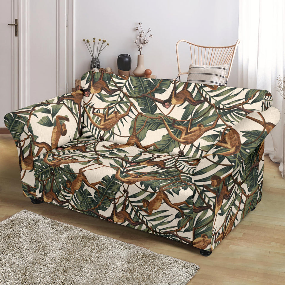 Monkey Tropical Leaves Background Loveseat Couch Slipcover