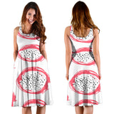 Hand Drawn Dragon Fruit Sleeveless Midi Dress