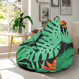 Heliconia Flower Palm Monstera Leaves Black Background Bean Bag Cover