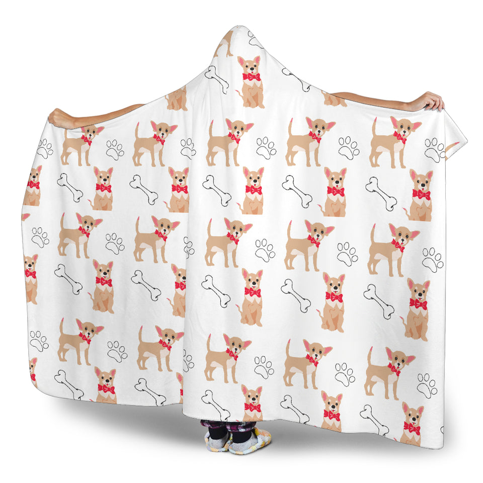 Chihuahua Bone Paw Pattern Hooded Blanket