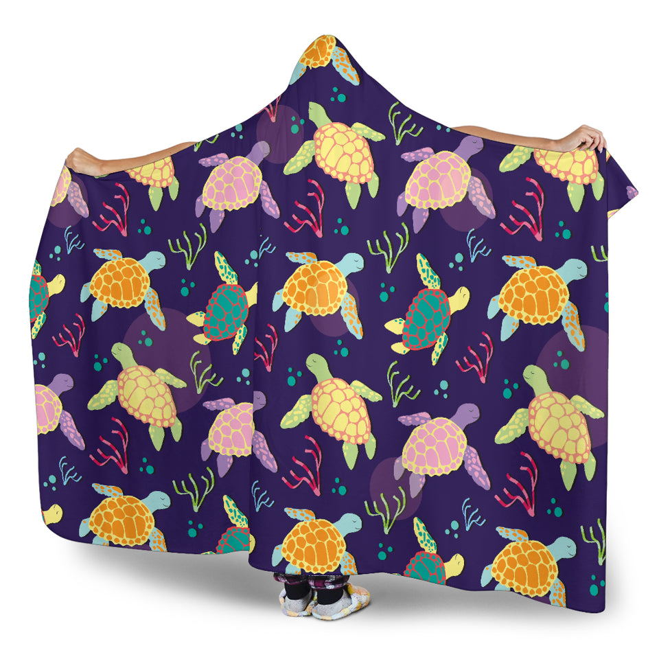 Colorful Sea Turtle Pattern Hooded Blanket
