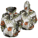 Monkey Red Hibiscus Flower Palm Leaves Floral Pattern Men Women Pullover Hoodie