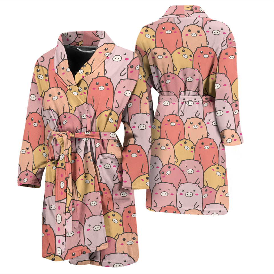 Pig Pattern Print Design 04 Men's Bathrobe