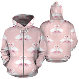 White Swan And Flower Love Pattern Zip Up Hoodie