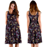 Hummingbird Pattern Print Design 04 Sleeveless Midi Dress