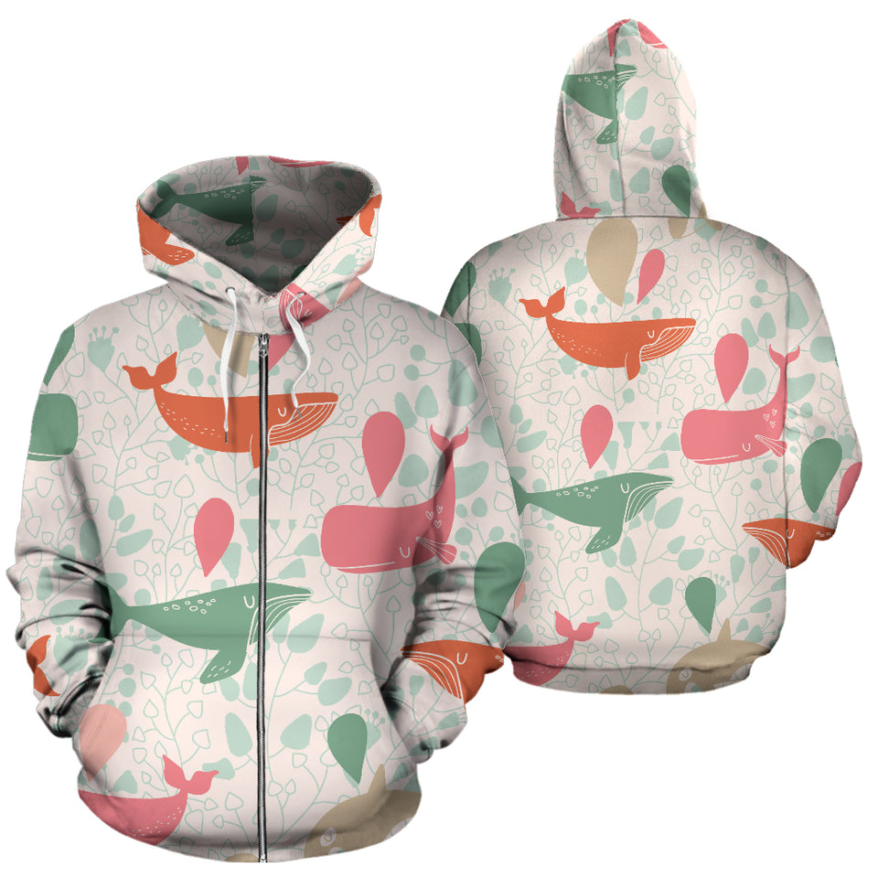 Cute Whale Pattern Zip Up Hoodie