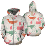Cute Whale Pattern Zip Up Hoodie