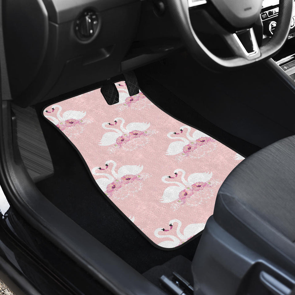 White Swan And Flower Love Pattern Front And Back Car Mats