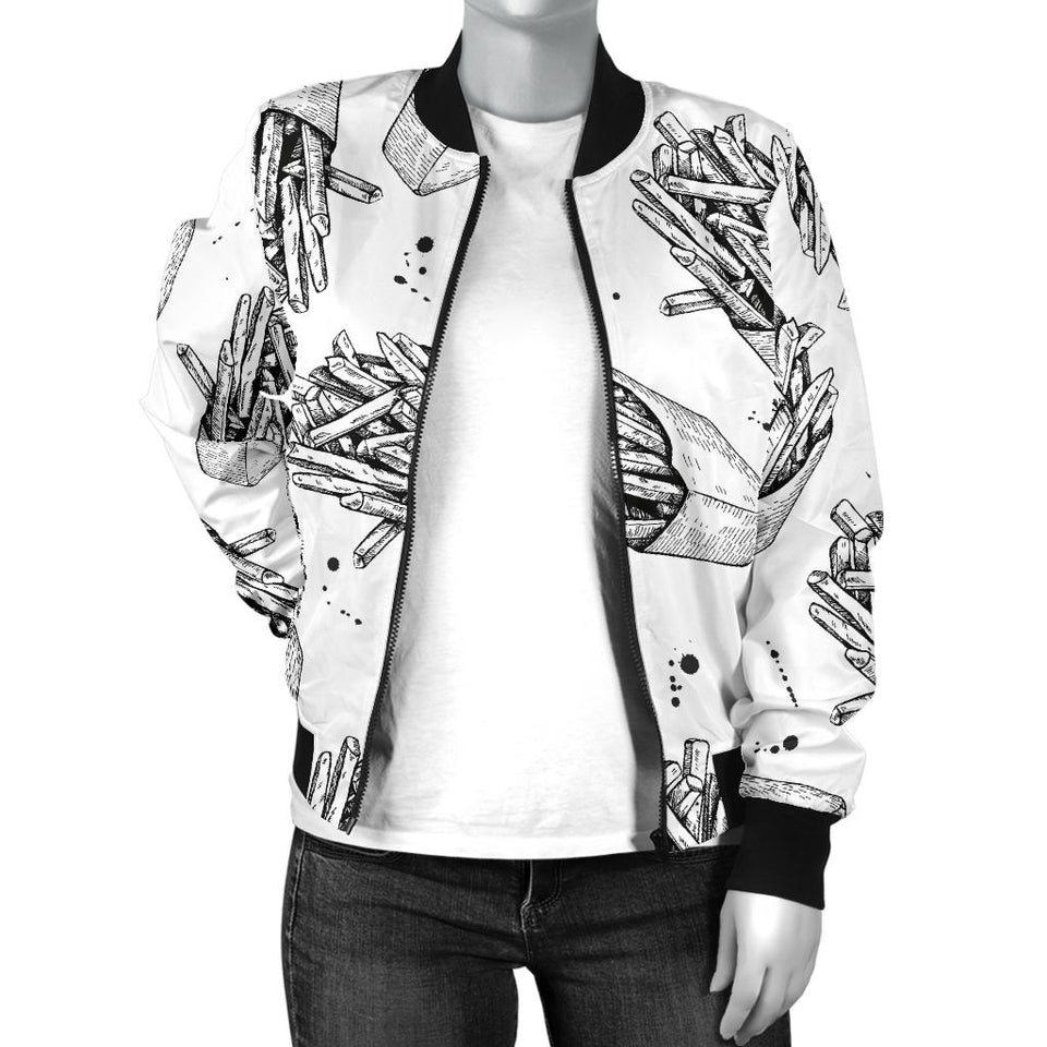Hand Drawn French Fries Pattern Women'S Bomber Jacket