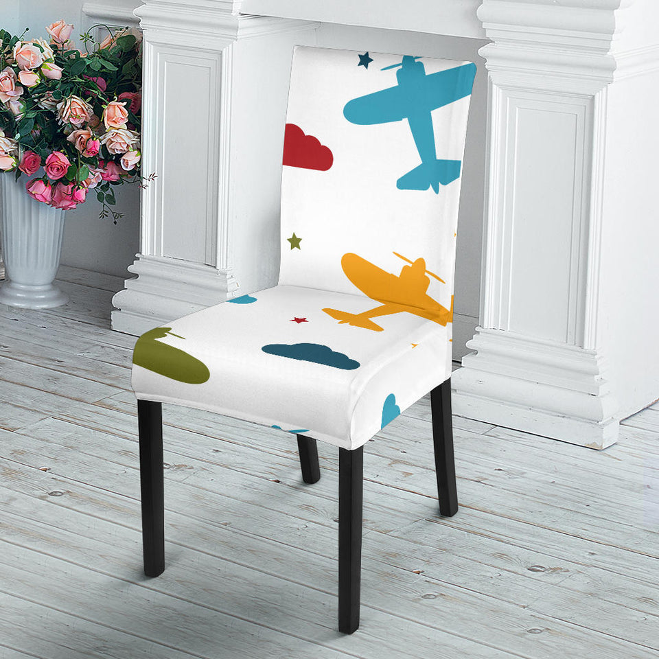 Airplane Star Cloud Colorful Dining Chair Slipcover