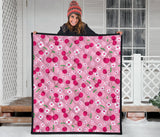 Cherry Flower Pattern Pink Background Premium Quilt