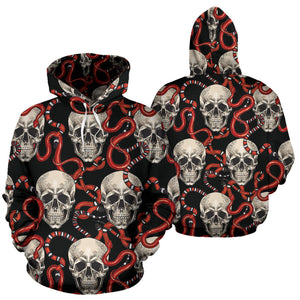 Red Snake Skull Pattern Men Women Pullover Hoodie