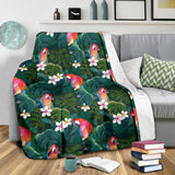 Parrot Palm Tree Leaves Flower Hibiscus Pattern Premium Blanket