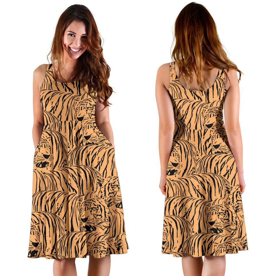 Bengal Tigers Pattern Sleeveless Midi Dress