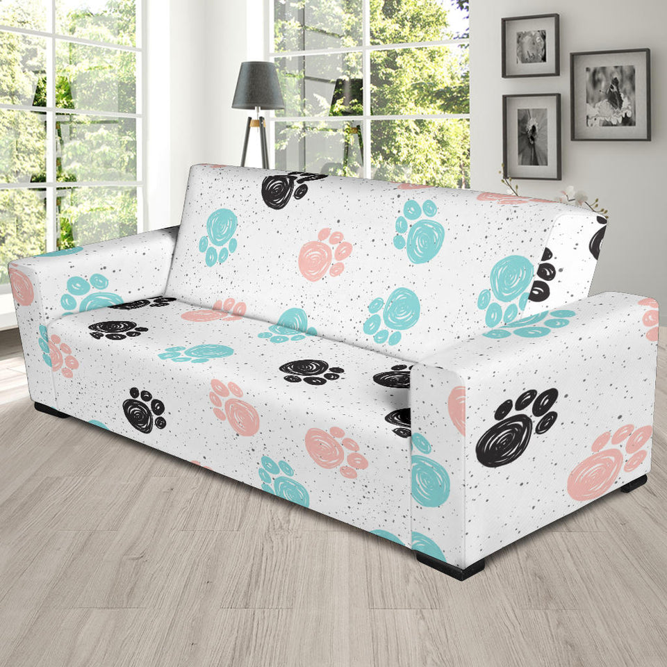 Dog Paws Pattern Print Design 04 Sofa Slipcover