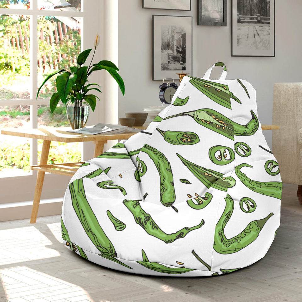 Hand Drawn Sketch Style Green Chili Peppers Pattern Bean Bag Cover