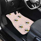 Cute Bee Flower Pattern Pink Background Front And Back Car Mats