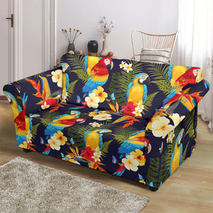 Colorful Parrot Flower Pattern Loveseat Couch Slipcover