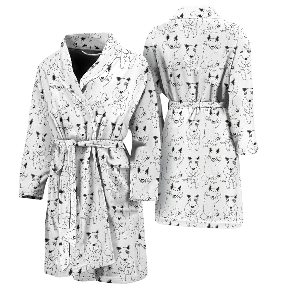 Bull Terrier Pattern Print Design 02 Men's Bathrobe