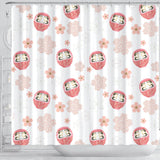 Daruma Japanese Wooden Doll Cherry Blossom Flower Pattern Shower Curtain Fulfilled In US