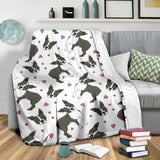 Boston Terrier Dog Hearts Vector Pattern Premium Blanket