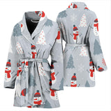 Snowman Christmas  Tree Snow Gray Background Women'S Bathrobe