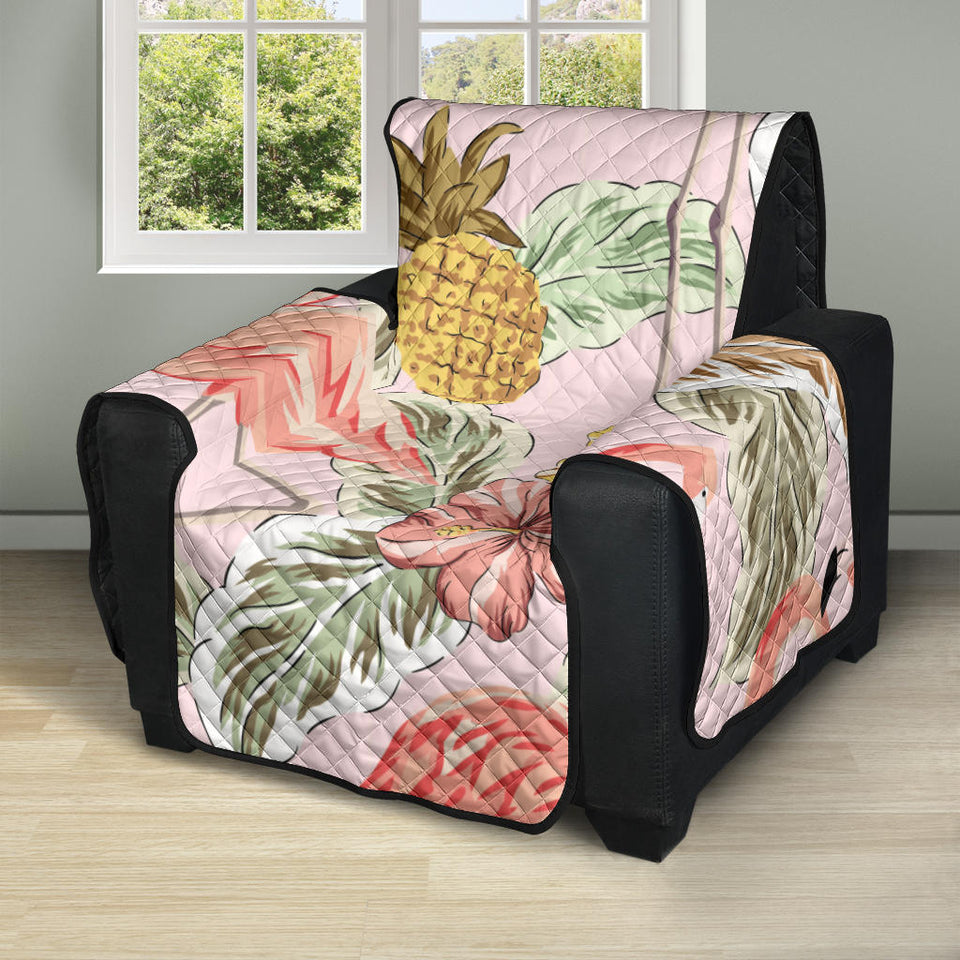 Pink flamingo birds pineapples hibiscus flower pattern Recliner Cover Protector