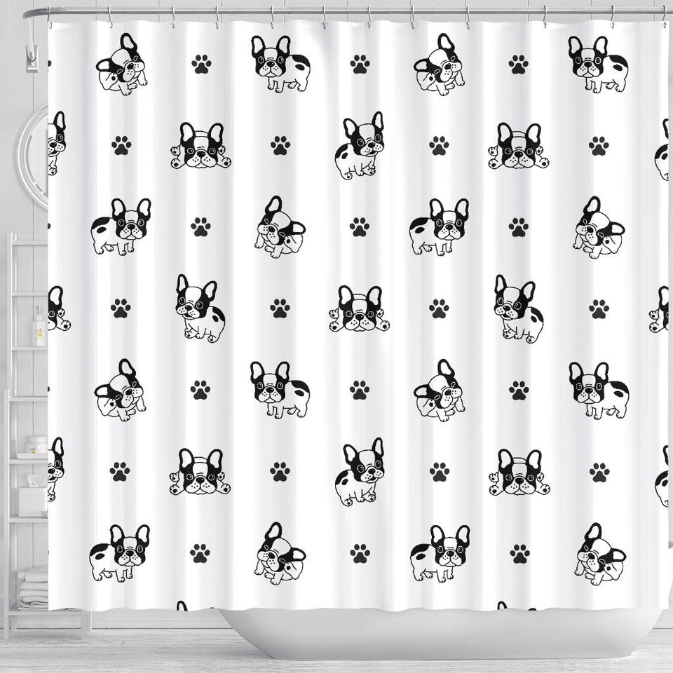 Cute French Bulldog Paw Pattern Shower Curtain Fulfilled In US